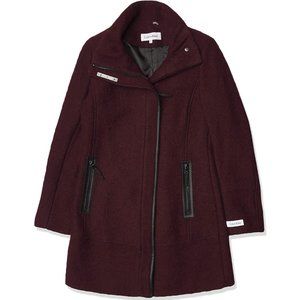 Calvin Klein Asymmetrical Coat Faux Leather Trim